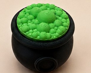Black 3D-printed cauldron with a bubbling slime-green popper top